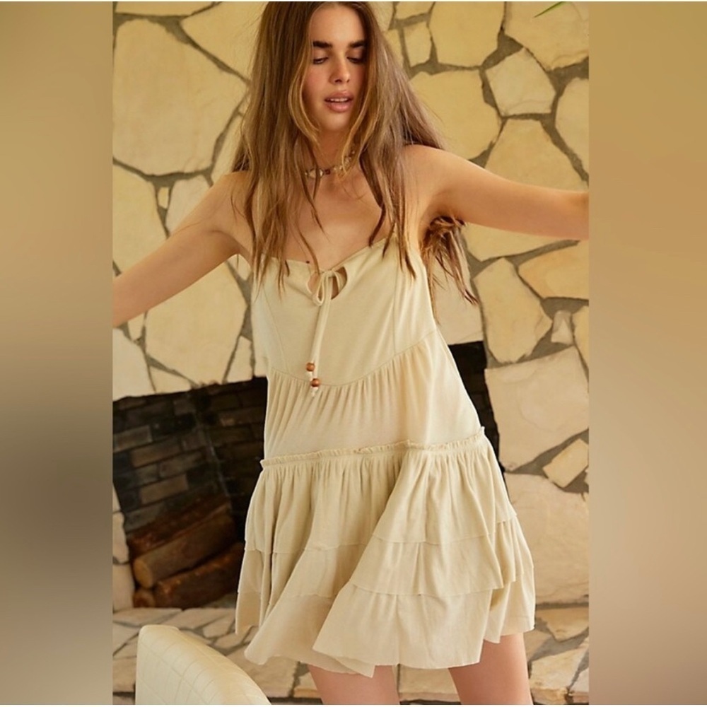 NEW Free People Beach|| Ruffle Mini Dress with bead detailing, hippie boho